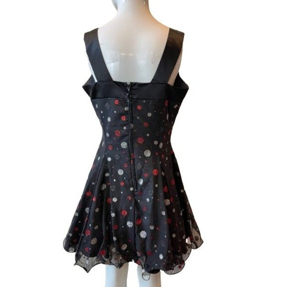 Rivar's Women Fit & Flare Dress Back Zip Polka Dots Mesh Backless Black SZ 11/12 - Picture 2 of 6